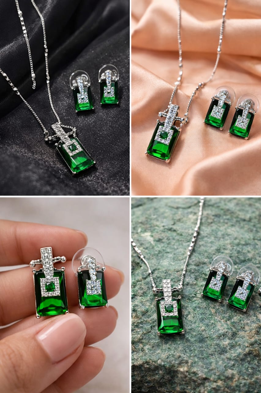 Emerald Grace Silver Pendant Set