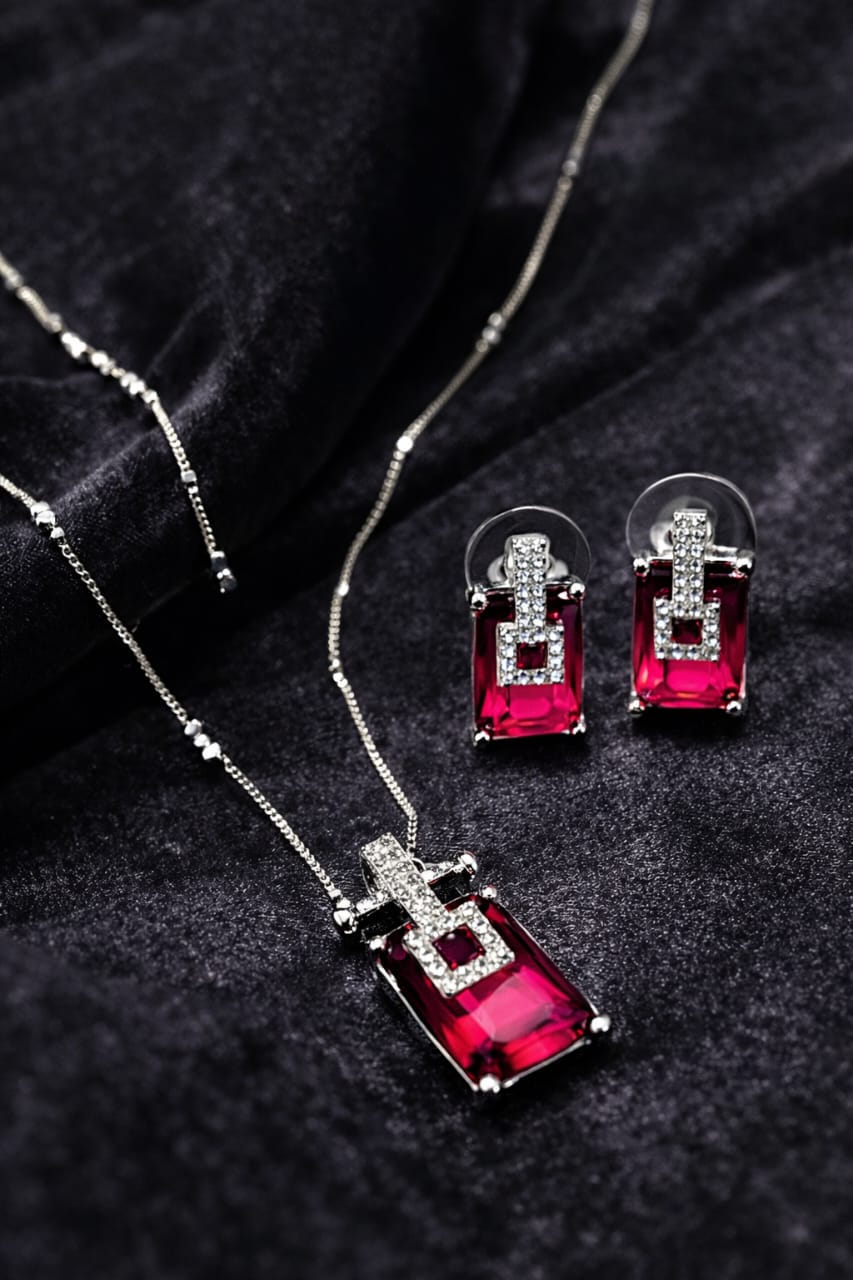 Ruby Blush Silver Pendant Set