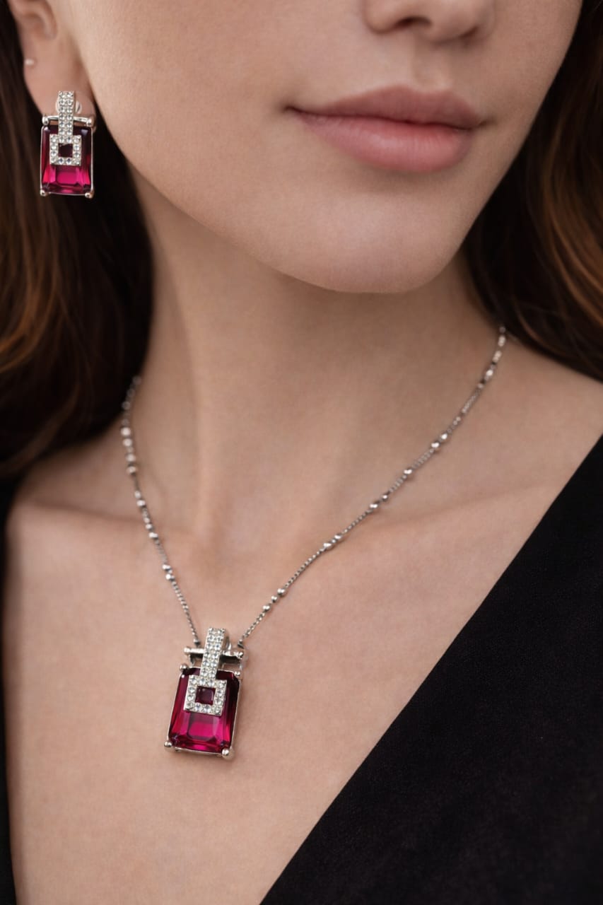Ruby Blush Silver Pendant Set