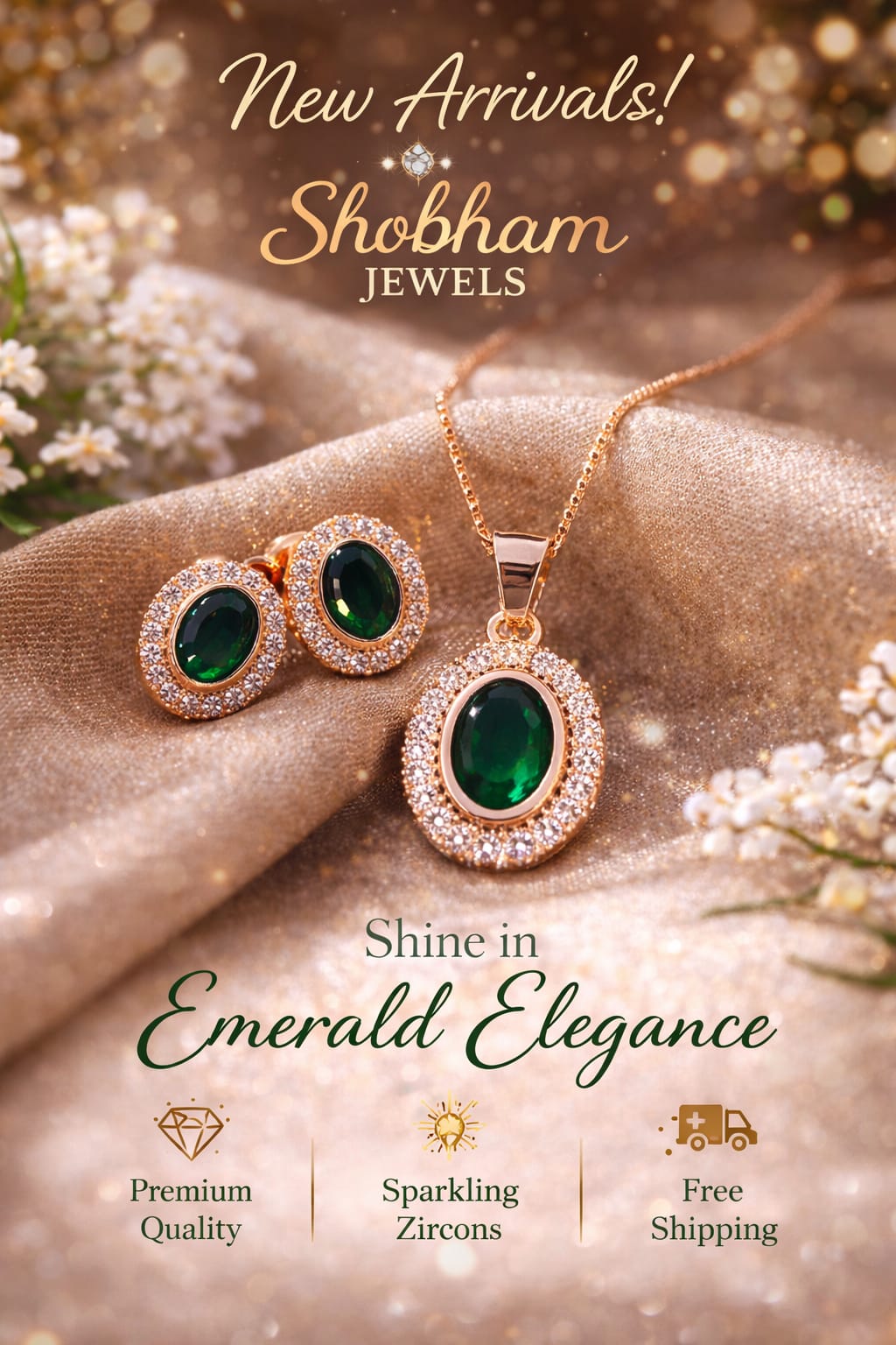 Emerald Aura Gold Pendant Set